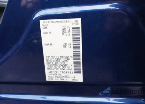 2020 Nissan Leaf Sv Plus 62 Kwh z USA, uszkodzony, nr VIN 1N4BZ1CP3LC304431